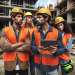 Construction worker monitoring project on a tablet