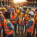 Construction workers collaborating at a jobsite