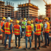 A construction site with workers and machinery, showcasing modern construction practices.