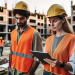 Construction workers utilizing AI technology for bidding processes